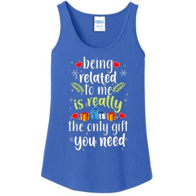 Being Related To Me Funny Christmas Family Xmas Pajamas Ladies Essential Tank