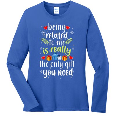 Being Related To Me Funny Christmas Family Xmas Pajamas Ladies Long Sleeve Shirt