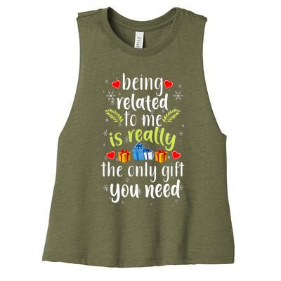 Being Related To Me Funny Christmas Family Xmas Pajamas Women's Racerback Cropped Tank