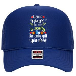 Being Related To Me Funny Christmas Family Xmas Pajamas High Crown Mesh Back Trucker Hat