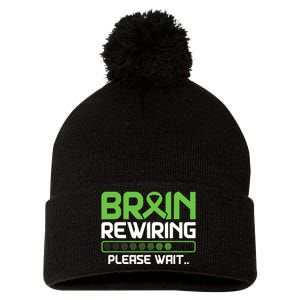 Brain Rewiring Traumatic Brain Injury Ribbon TBI Survivor Pom Pom 12in Knit Beanie