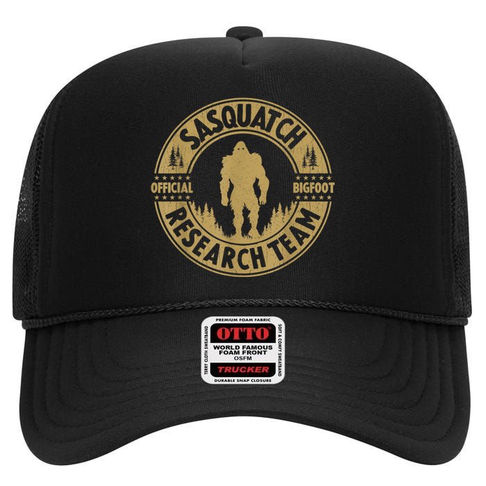 Bigfoot Research Team Retro Vintage Sasquatch And Trees 70s High Crown Mesh Back Trucker Hat