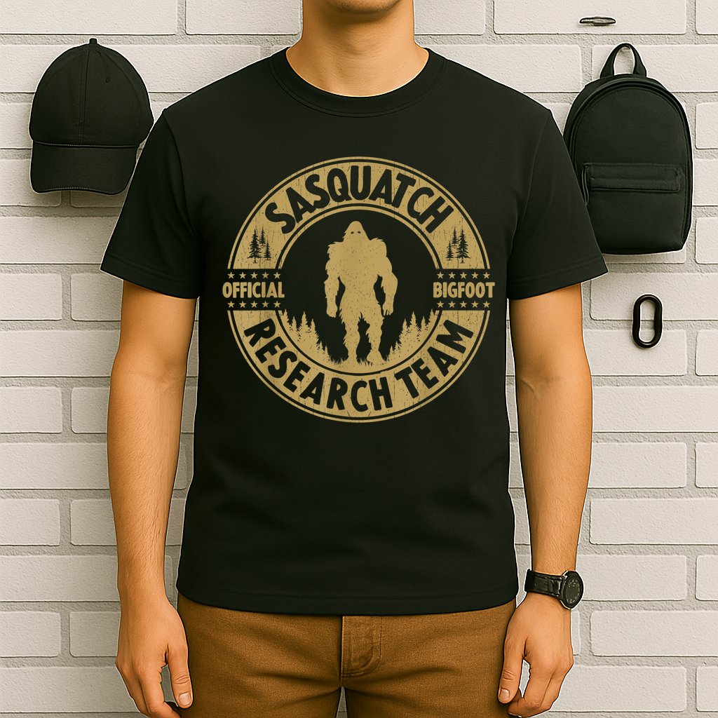 Bigfoot Research Team Retro Vintage Sasquatch And Trees 70s T-Shirt