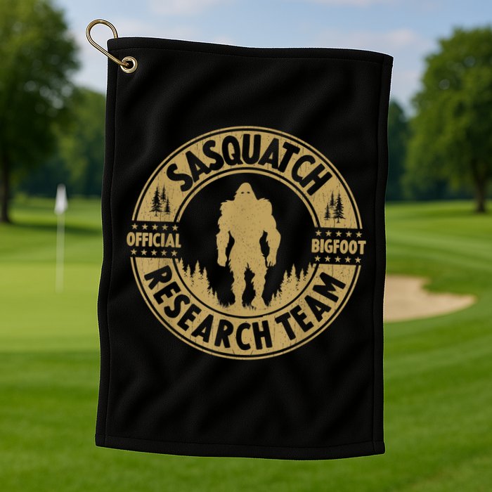 Bigfoot Research Team Retro Vintage Sasquatch And Trees 70s Golf Towel