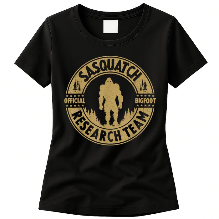 Bigfoot Research Team Retro Vintage Sasquatch And Trees 70s Womens T-Shirt