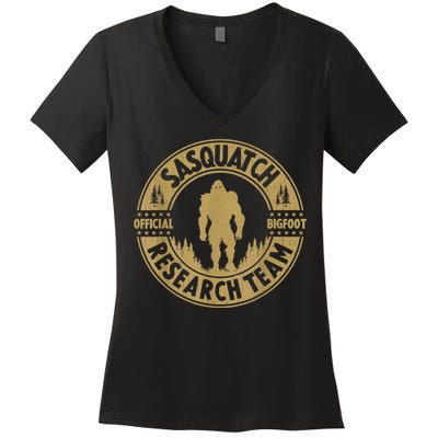 Bigfoot Research Team Retro Vintage Sasquatch And Trees 70s Women's V-Neck T-Shirt