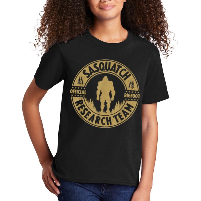 Bigfoot Research Team Retro Vintage Sasquatch And Trees 70s Kids T-Shirt