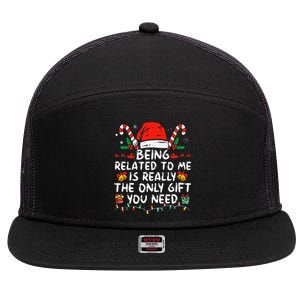 Being Related To Me Funny Christmas Family Xmas Pajamas  7 Panel Mesh Trucker Snapback Hat