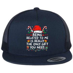 Being Related To Me Funny Christmas Family Xmas Pajamas  Flat Bill Trucker Hat