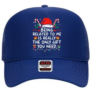 Being Related To Me Funny Christmas Family Xmas Pajamas  High Crown Mesh Back Trucker Hat