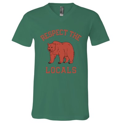 Bear Respect The Locals Camping Hiking Outdoor Adventure V-Neck T-Shirt