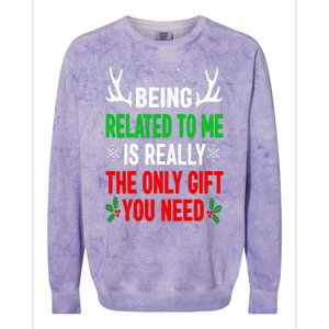 Being Related To Me Funny Christmas Family Colorblast Crewneck Sweatshirt