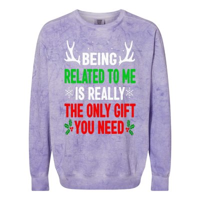 Being Related To Me Funny Christmas Family Colorblast Crewneck Sweatshirt