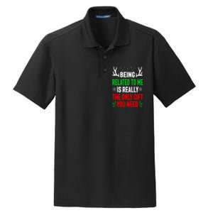 Being Related To Me Funny Christmas Family Dry Zone Grid Polo