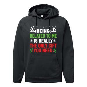 Being Related To Me Funny Christmas Family Performance Fleece Hoodie