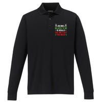 Being Related To Me Funny Christmas Family Performance Long Sleeve Polo