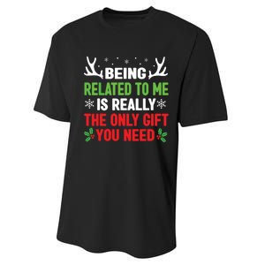 Being Related To Me Funny Christmas Family Performance Sprint T-Shirt