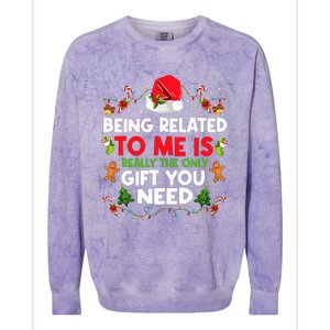 Being Related To Me Funny Christmas Family Xmas Pajamas Colorblast Crewneck Sweatshirt