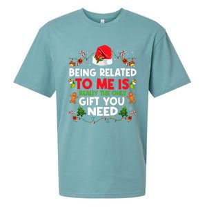 Being Related To Me Funny Christmas Family Xmas Pajamas Sueded Cloud Jersey T-Shirt