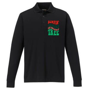 Bumping round The Christmas Tree Funny Groovy Xmas Pregnancy Performance Long Sleeve Polo