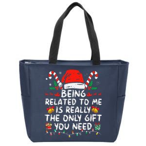 Being Related To Me Funny Christmas Family Xmas Pajamas  Zip Tote Bag