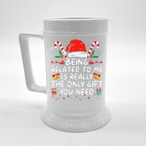 Being Related To Me Funny Christmas Family Xmas Pajamas  Beer Stein