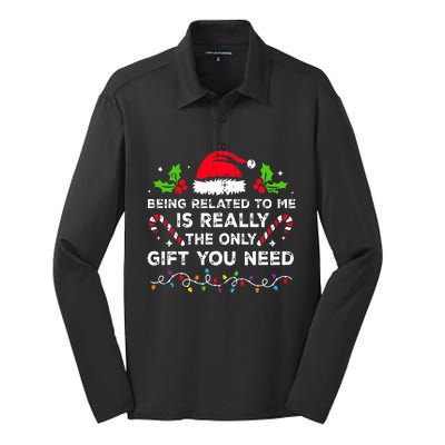 Being Related To Me Funny Christmas Family Xmas Pajamas  Silk Touch Performance Long Sleeve Polo