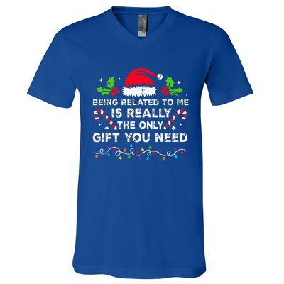 Being Related To Me Funny Christmas Family Xmas Pajamas  V-Neck T-Shirt