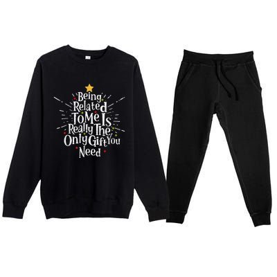 Being Related To Me Funny Family Matching Christmas Pajamas  Premium Crewneck Sweatsuit Set