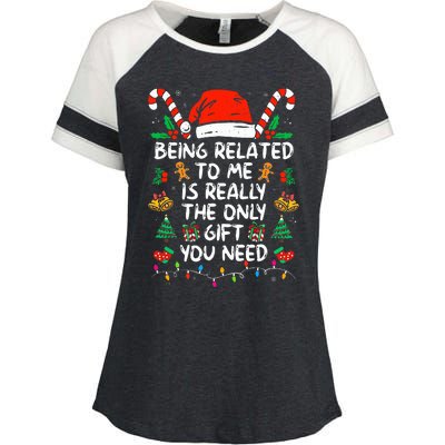 Being Related To Me Funny Christmas Family Xmas Pajamas  Enza Ladies Jersey Colorblock Tee