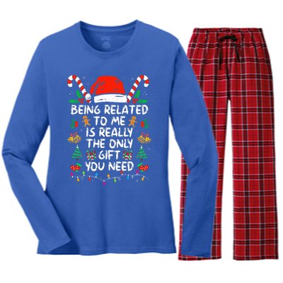 Being Related To Me Funny Christmas Family Xmas Pajamas  Women's Long Sleeve Flannel Pajama Set 