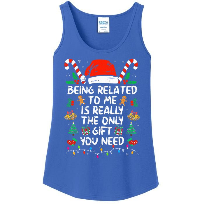 Being Related To Me Funny Christmas Family Xmas Pajamas  Ladies Essential Tank