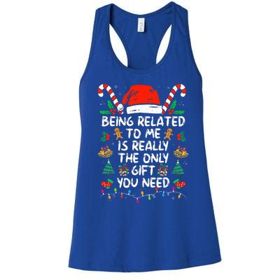 Being Related To Me Funny Christmas Family Xmas Pajamas  Women's Racerback Tank