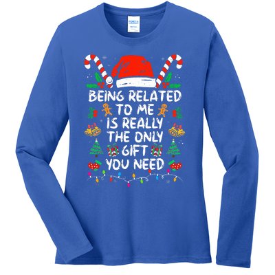 Being Related To Me Funny Christmas Family Xmas Pajamas  Ladies Long Sleeve Shirt