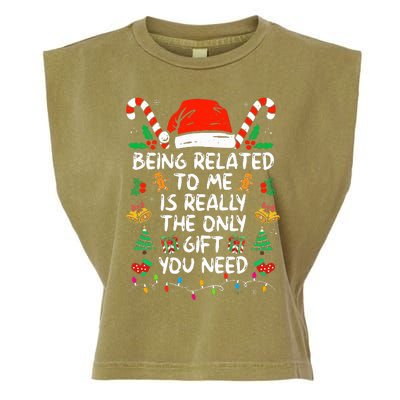 Being Related To Me Funny Christmas Family Xmas Pajamas  Garment-Dyed Women's Muscle Tee