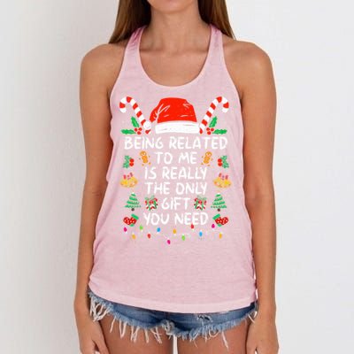 Being Related To Me Funny Christmas Family Xmas Pajamas  Women's Knotted Racerback Tank