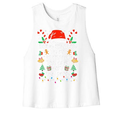 Being Related To Me Funny Christmas Family Xmas Pajamas  Women's Racerback Cropped Tank