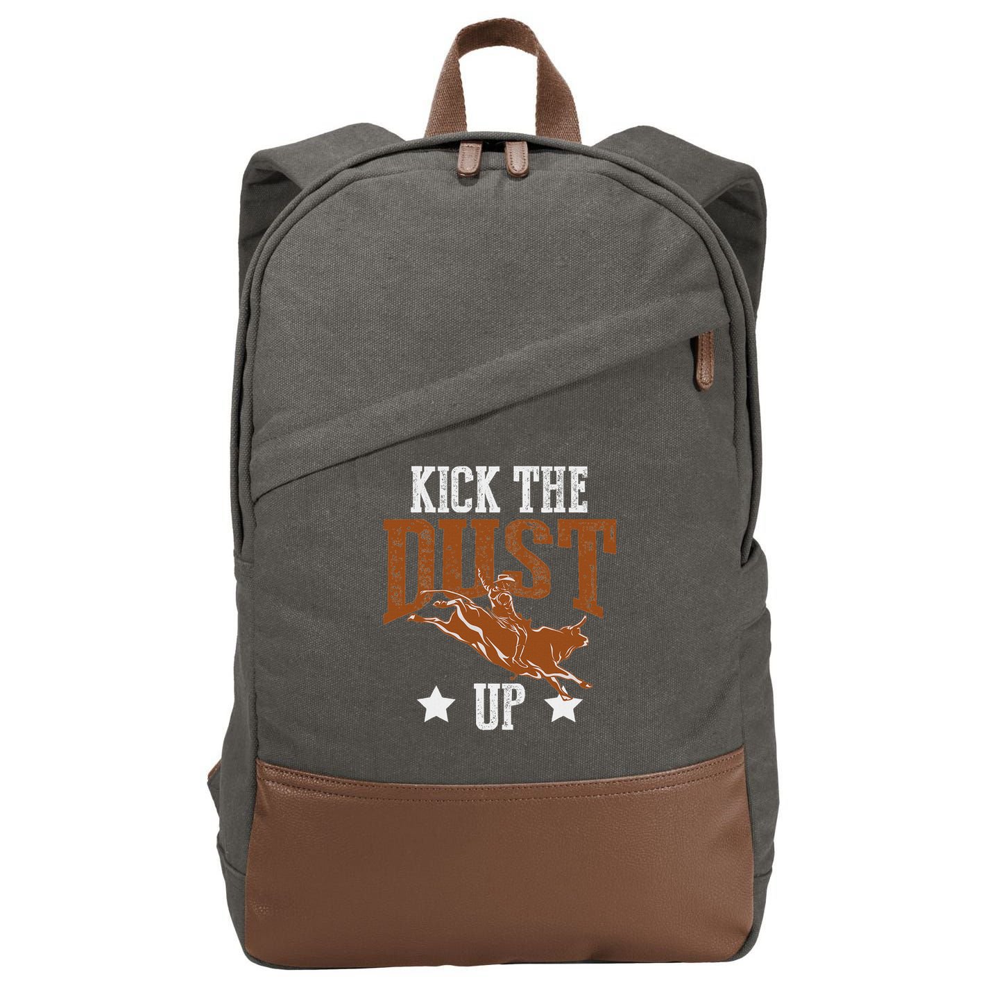 Bull Rider Tee Kick The Dust Up Bull Riding Rodeo Cotton Canvas Backpack