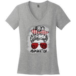 Bamanation Roll Tide Alabama All Y'all The Tide Is Crimson Women's V-Neck T-Shirt