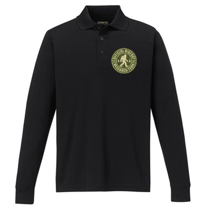 Bigfoot Research Team Retro Vintage Sasquatch Performance Long Sleeve Polo