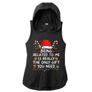 Being Related To Me Funny Christmas Family Xmas Pajamas  Ladies PosiCharge Tri-Blend Wicking Draft Hoodie Tank