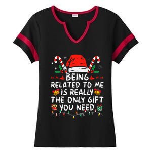 Being Related To Me Funny Christmas Family Xmas Pajamas  Ladies Halftime Notch Neck Tee