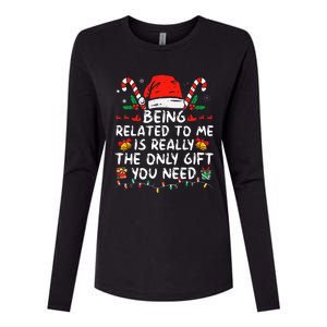 Being Related To Me Funny Christmas Family Xmas Pajamas  Womens Cotton Relaxed Long Sleeve T-Shirt