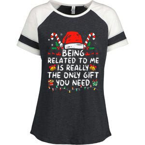 Being Related To Me Funny Christmas Family Xmas Pajamas  Enza Ladies Jersey Colorblock Tee