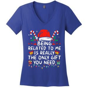 Being Related To Me Funny Christmas Family Xmas Pajamas  Women's V-Neck T-Shirt