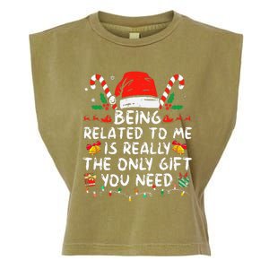 Being Related To Me Funny Christmas Family Xmas Pajamas  Garment-Dyed Women's Muscle Tee