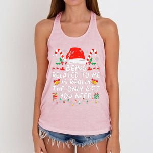 Being Related To Me Funny Christmas Family Xmas Pajamas  Women's Knotted Racerback Tank