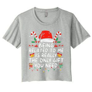 Being Related To Me Funny Christmas Family Xmas Pajamas  Women's Crop Top Tee