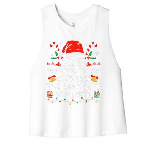 Being Related To Me Funny Christmas Family Xmas Pajamas  Women's Racerback Cropped Tank