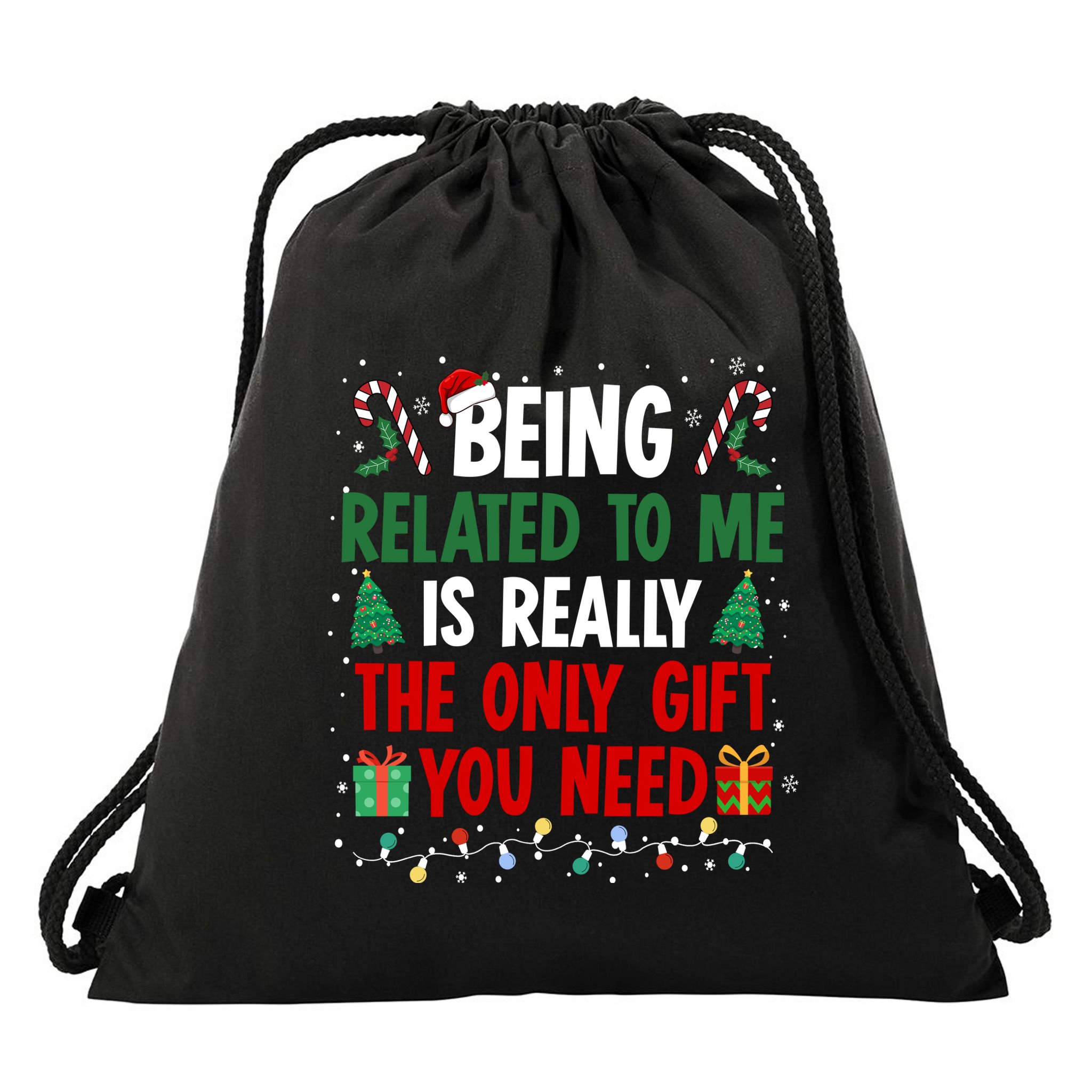 Being Related To Me Funny Christmas Family Xmas Drawstring Bag